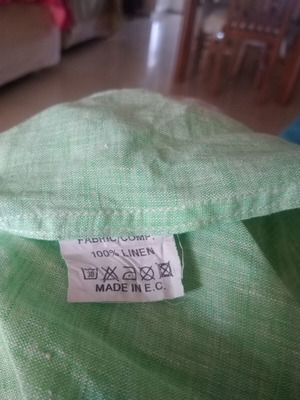 Men's shirt green, 100% linen, refurbished, size L