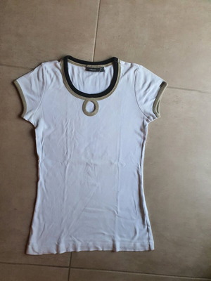 T-shirt Mexx βαμβακερό, σαν καινούργιο, λευκό με μαύρο και χακί ρελι