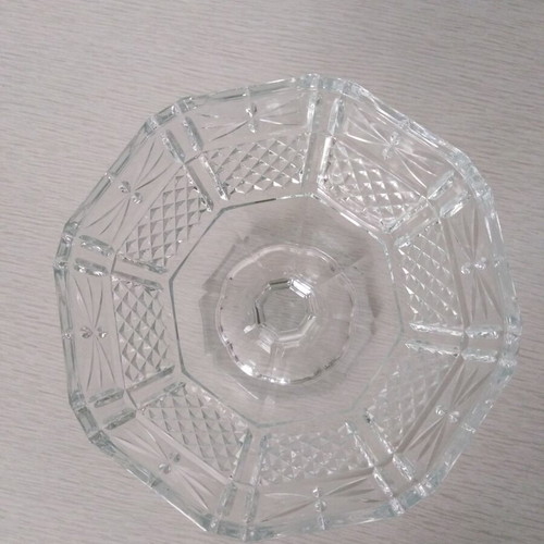 Vintage glass fruit bowl on foot with embossed diamond design