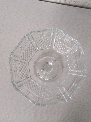 Vintage glass fruit bowl on foot with embossed diamond design