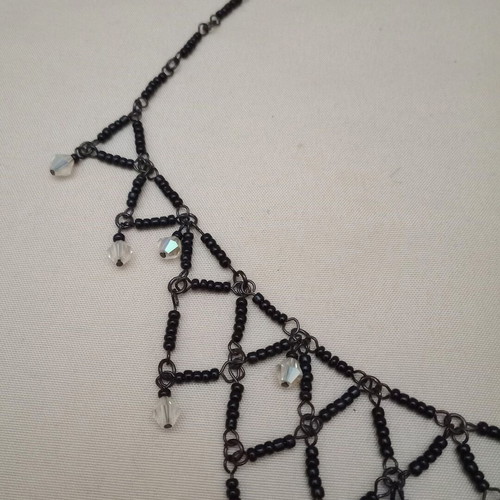 Vintage choker used, net-shaped with black glass seed beads