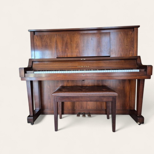 Yamaha W102 Upright Piano used, premium Japanese walnut finish with ottoman stool