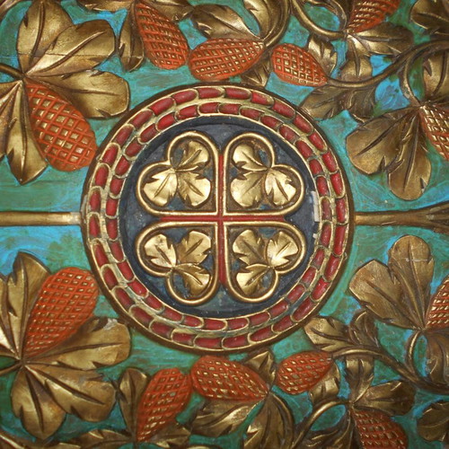 Woodcarving ecclesiastical used with excellent composition and colors 52x45 cm