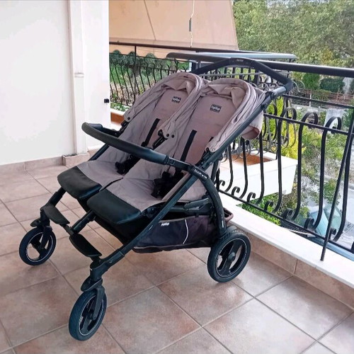 Peg Perego twin stroller used, beige, foldable and sturdy