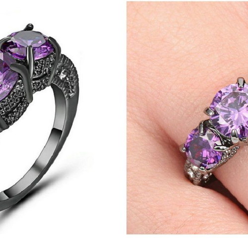 Ring with Purple Crystals and Black Plated Finish like new
