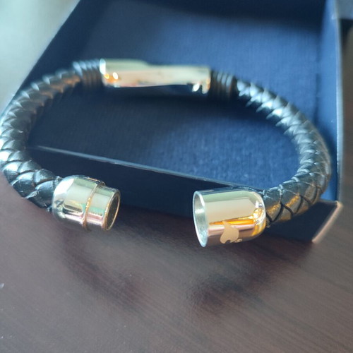 Zippo Steel Bar Braided Leather Men's Bracelet new, black
