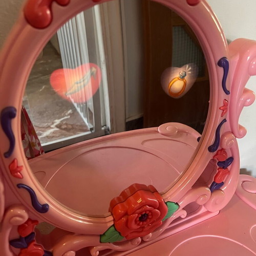 Vanity with Light and Sound Mirror and Used Supermarket Cart