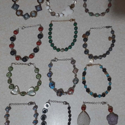 Bracelets pack of 12 new, silver 925, steel, genuine stones