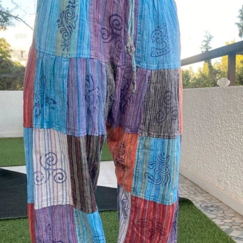 Boho ethnic wide patchwork pants like new, yoga pilates festival