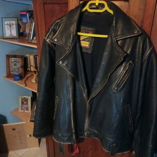 Vintage leather jacket Pontiac used, brown-black XL-XXL