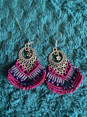 Macrame earrings new, purple and silver