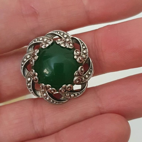 Vintage clip earrings silver used with green onyx