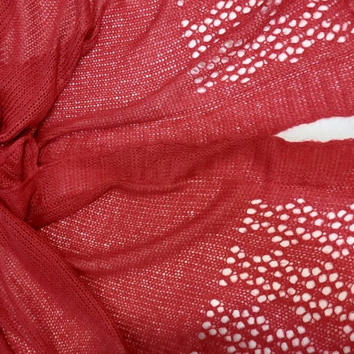 Knitted thin wool shawl-pashmina like new, red with diamond pattern
