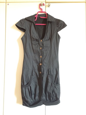 Mini black striped dress like new, size S, cotton