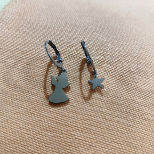 Hoop earrings with charm new, stainless steel, silver color