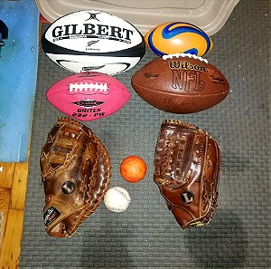 Baseball rugby balls and gloves one price for all