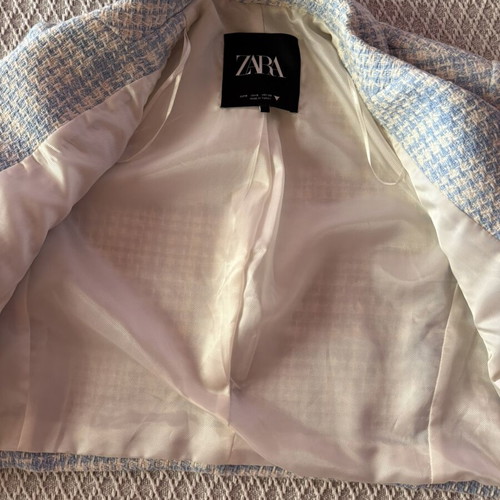Zara crop jacket small, like new, white and turquoise