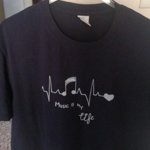 T-shirt Music is My Life 2XL new, blue, 100% cotton
