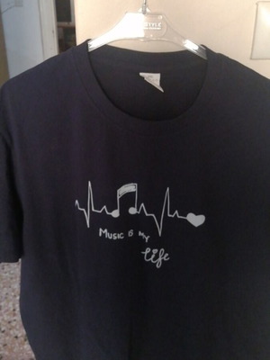 T-shirt Music is My Life 2XL new, blue, 100% cotton