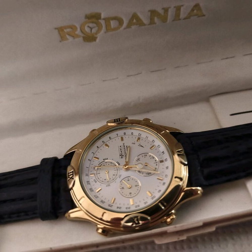 Ρολόι Rodania χρονογράφος με αλαρμ ροζέ χρυσό unisex καινούργιο 40μμ