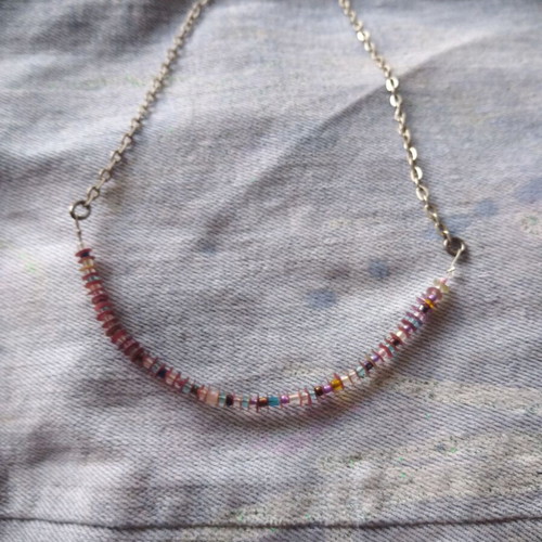 Necklace with beads and sequins on chain like new with adjustable clasp