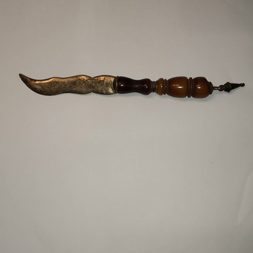 Silver vintage letter opener 950 used with genuine amber
