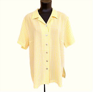 Γυναικείο πουκάμισο κίτρινο καρώ plus size (2XL/3XL)
