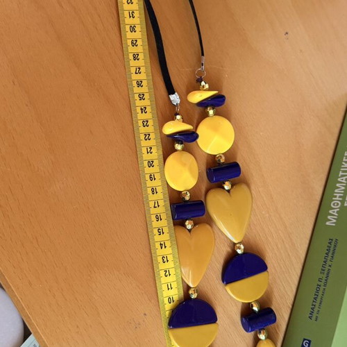 Long necklace, purple and yellow, 43 cm
