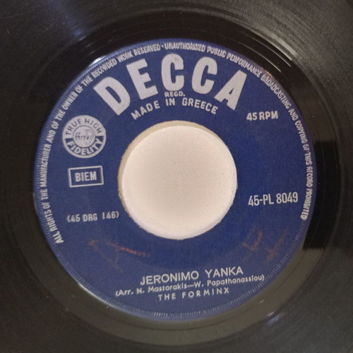 Decca 45 RPM record 45-PL 8049 by The Forminx used