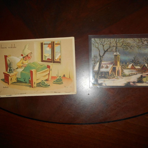 Christmas cards used, pack of 5 chromolithographs