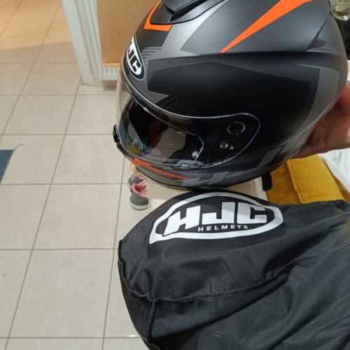 HJC motorcycle helmet, black and orange, size L