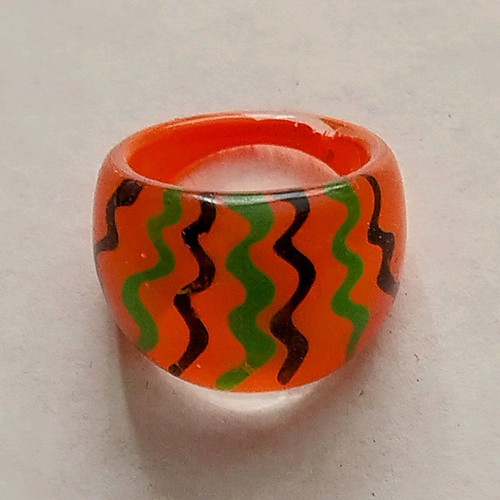 Ring made of liquid glass new, size 17, orange