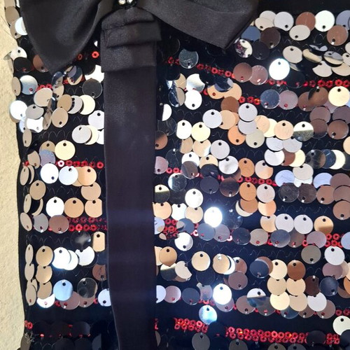 Enzzo Y2K vintage black and silver sequin top with straps