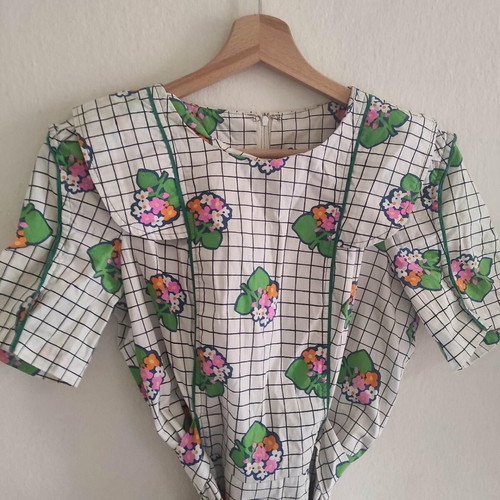 Handmade dress by Greek designer like new, white multicolor, size XS