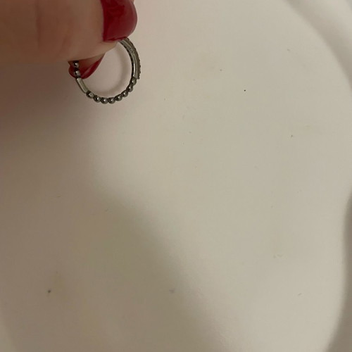 Thin band ring black plated silver with zircon, good condition, size 50-52, La Vie