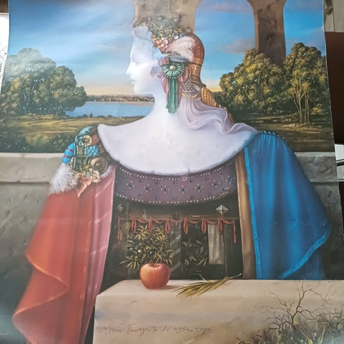 Collectible painting by Theodoros Pantaleon with autograph and dedication, like new