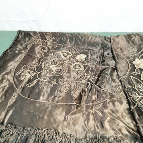 Bedspread for double bed used, black with silver embroidery from 1900