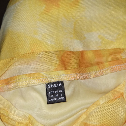Shein yellow patterned stretchy bodycon summer dress size M