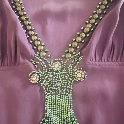 Lynn Adler silk dress new, size S, purple with bead embroidery