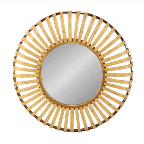 Baboo Round Wall Mirror Beige Wooden New Diameter 70cm