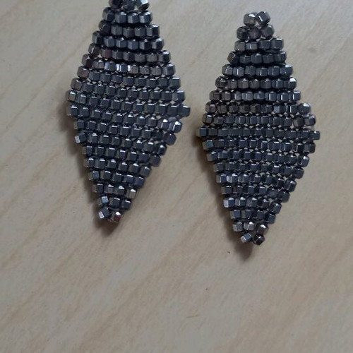 Handmade earrings with natural hematite stone, new, gold and silver