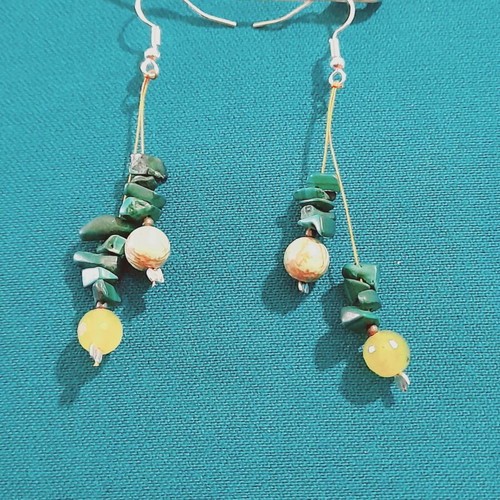 Handmade earrings new with silver clasps, malachite and semi-precious stones steel