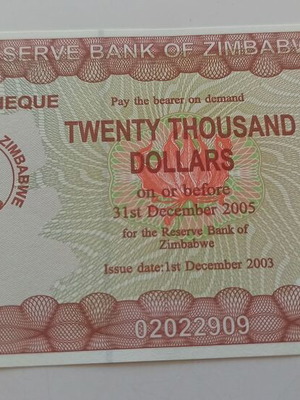 Zimbabwe 20,000 Dollars 2003 new