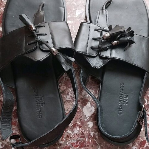 Chaniotakis leather flat sandals used, black, size 41
