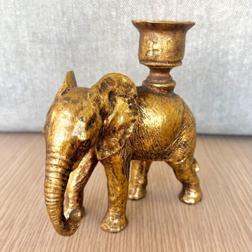 Elephant Candlestick with Gold Antique Patina 15cm Height