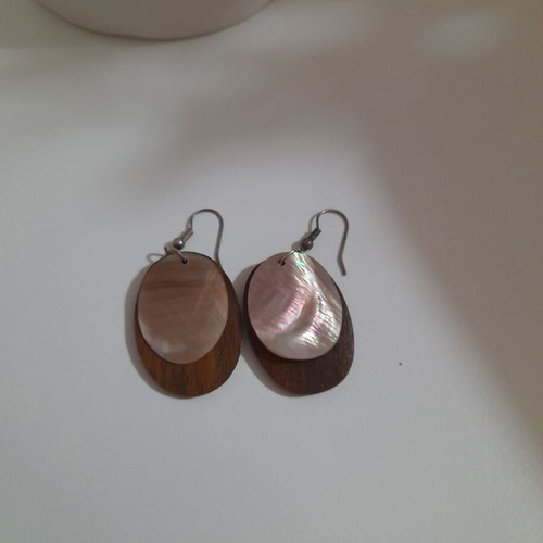 Boho ethnic earrings new, wooden with mother of pearl details
