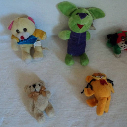 Plush animals used, set of 5, 7 to 18 cm