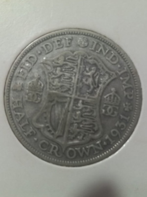 Silver coin 1/2 Crown England used 1931