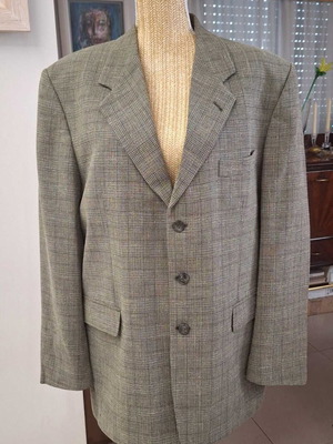 Men's single-breasted blazer like new, grey-olive tweed, size 50