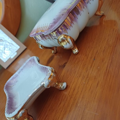 Vintage Porcelain Set with Gilded Details and Ashtray